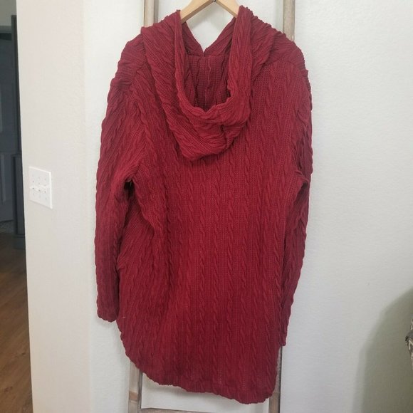 Loveu.Dear Cute Burgundy Knit Button Accent Hooded Cardigan Size Large MRSP $100 - Picture 4 of 5